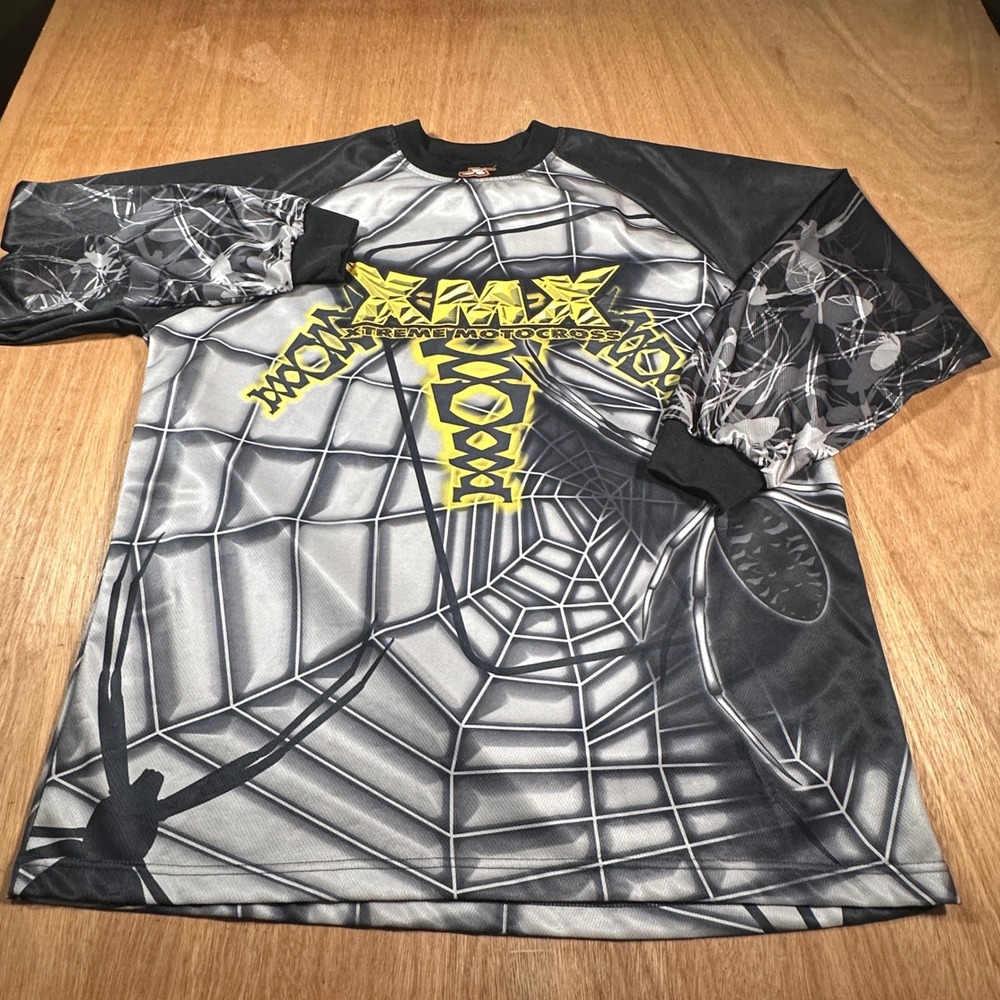 Athletic Works Motocross Jersey Mens Large Black Spider Web XMX Graphic Long Slv